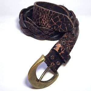 J&M Davidson England Brown Braided Leather Belt 34 85 Distressed Brass Buckle M